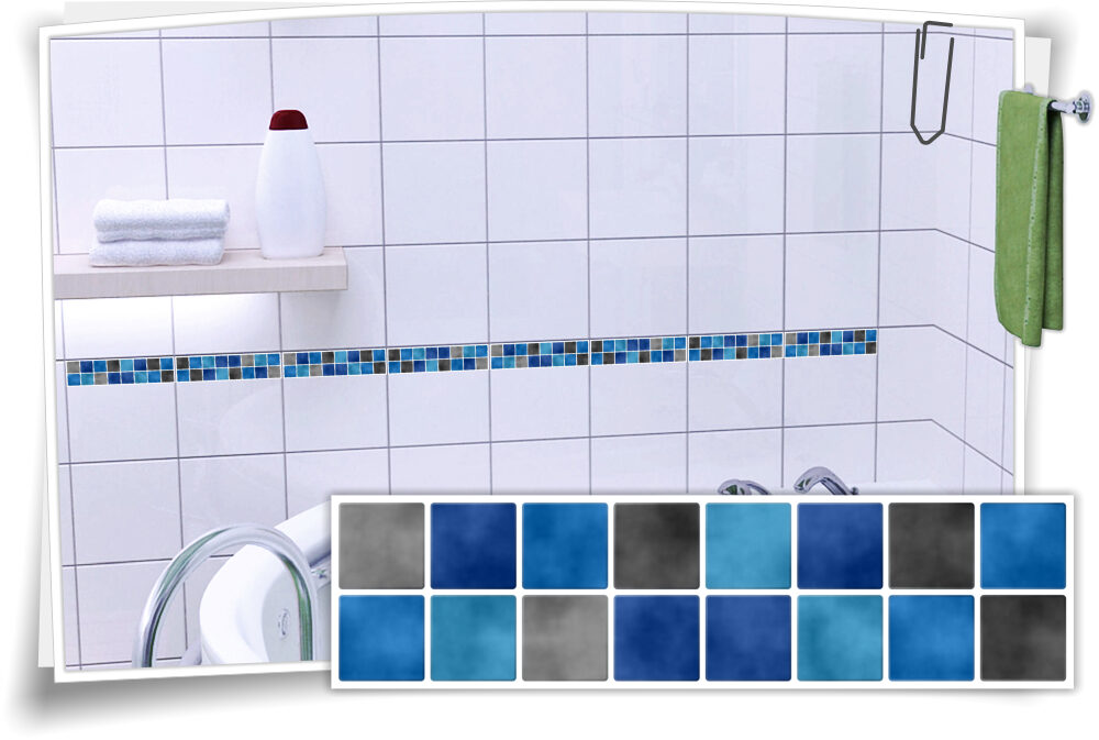 Fliesenaufkleber Mosaik Fliesenbordure Blau Grau Medianlux Shop