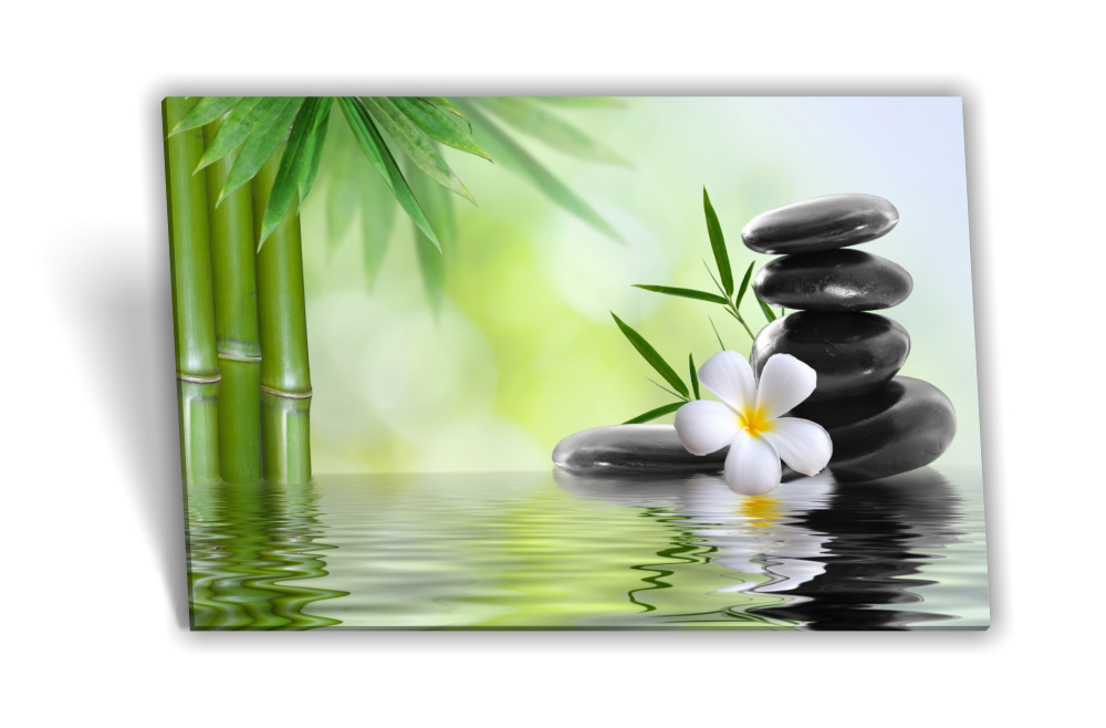 Leinwand-Bild Keilrahmen-Bild SPA-Wellness Orchidee Bambus Wasser Grün Schwarz – Steine Medianlux-Shop