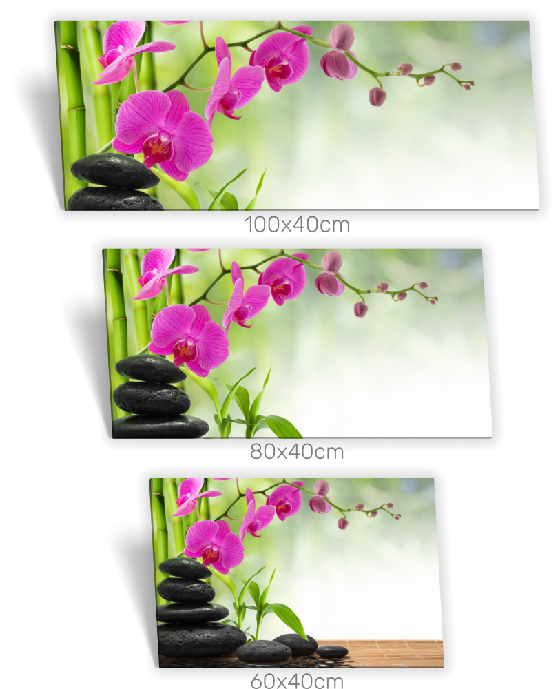 Leinwand-Bild Keilrahmen-Bild Grün Orchidee – Schwarz SPA Bambus Medianlux-Shop Pink Wellness Steine