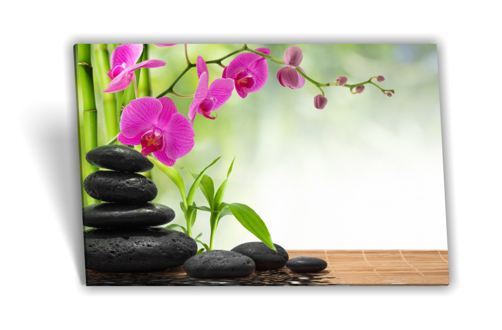 Steine Pink Keilrahmen-Bild SPA Orchidee Grün Medianlux-Shop Bambus – Schwarz Leinwand-Bild Wellness