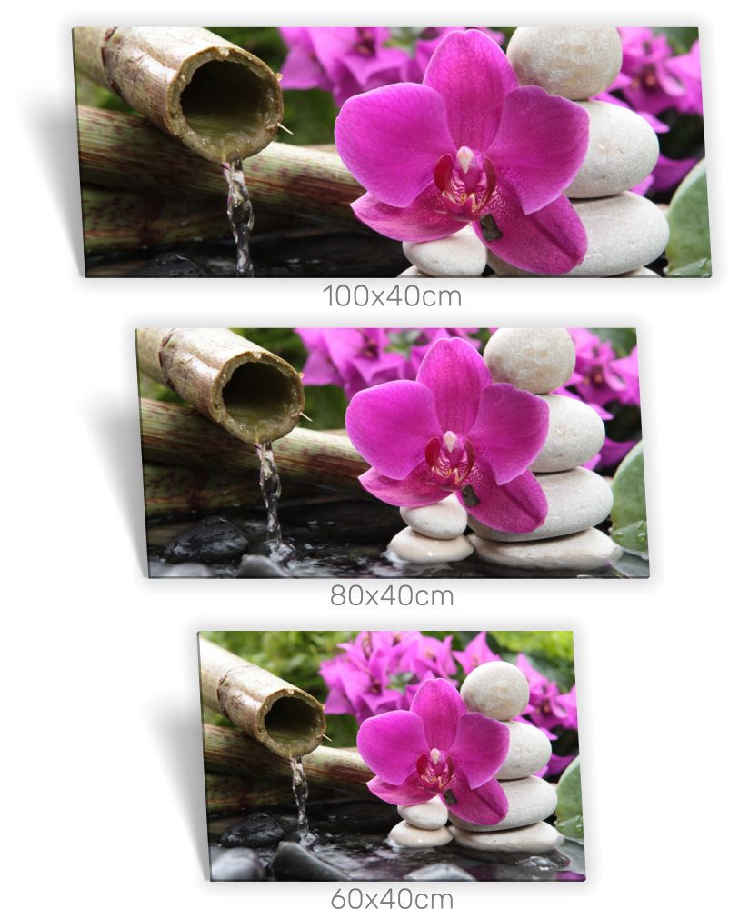 Leinwand-Bild Keilrahmen-Bild SPA Wellness Orchidee Wasser Medianlux-Shop Poster Steine Weiß – Schwarz Pink Bambusrohr Grün
